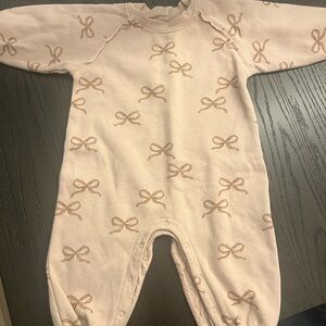 Rylee + Cru Pink Bow Patterned Kids One Piece